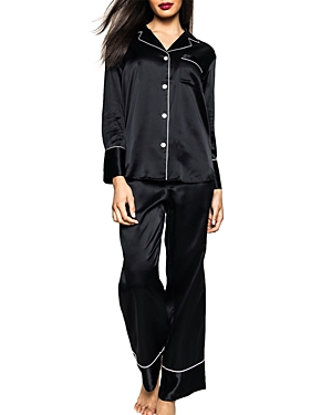 Shop Petite Plume Mulberry Silk Pajama Set In Black