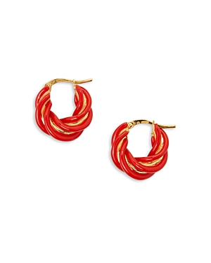 Shop Bottega Veneta Enamel Twisted Hoop Earrings In Red/gold
