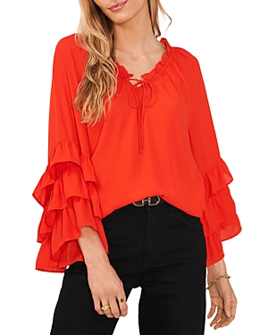 Vince Camuto Ruffled Flare Sleeve Split Neck Top