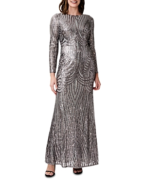 Adrianna Papell Sequined Mermaid Gown In Stone