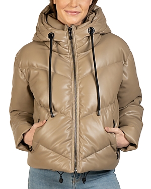 Love Token Leo Hooded Puffer Jacket In Taupe