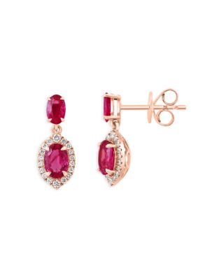 Ruby & Diamond Drop Earrings in 14K Rose Gold 