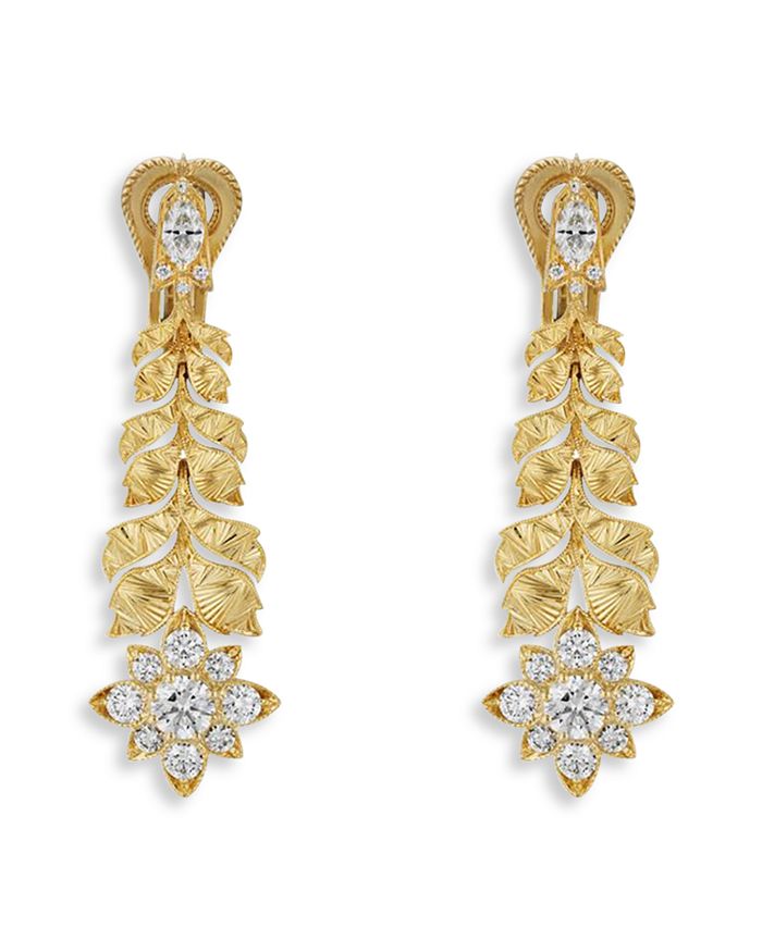 Gucci - 18K Yellow Gold Flora Diamond Leaf Drop Earrings