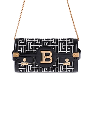 Shop Balmain Bbuzz 23 Monogram Jacquard Convertible Clutch In Ivory/black/gold