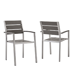 Modway Shore Outdoor Patio Aluminum Dining Armchair, Set Of 2 In Silver Gray