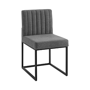 Modway Carriage Channel Tufted Sled Base Upholstered Fabric Dining Chair In Black/charcoal