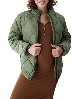 Leather Accent Sleeveless Puffer Jacket 1ABR7Z, Green, 36