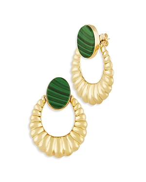 Bloomingdale's Malachite Hoop Earrings In 14k Yellow Gold - 100% Exclusive In Green/gold
