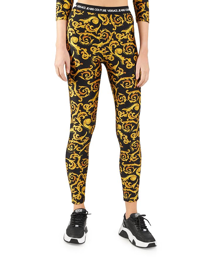 Versace Chain Couture V-Emblem Flared Leggings