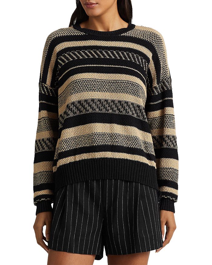 Striped Lace-Up Long Sleeve Sweater