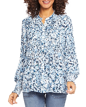 Nydj Pleated Peasant Blouse In Blue Canyon