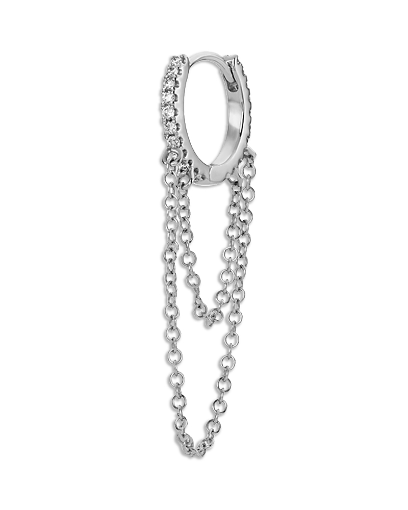 MARIA TASH 14K WHITE GOLD DIAMOND ETERNITY MULTI CHAIN SINGLE HOOP EARRING