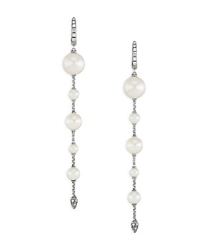 David Yurman - Sterling Silver Pearl Cultured Freshwater Pearl & Diamond Drop Earrings