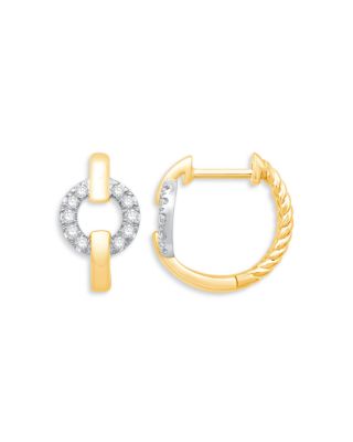 Bloomingdale's Fine Collection - Diamond Circle Huggie Hoop Earrings in 14K White and Yellow Gold, 0.15 tcw