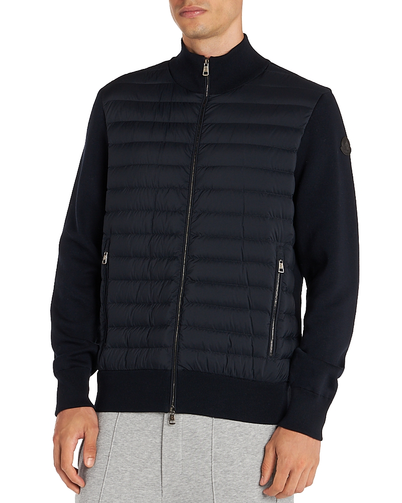 Moncler Wool Blend Tricot Down Jacket In Navy