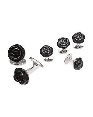 Shop Jan Leslie Carved Rose Sterling Silver & Black Onyx Stud & Cufflink Set