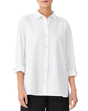 Eileen Fisher Button-down Poplin Shirt In White