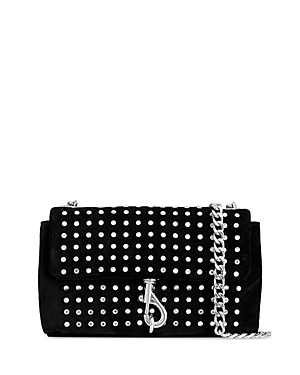 Rebecca Minkoff Edie Date Night Suede Crossbody In Black/clear Crystals