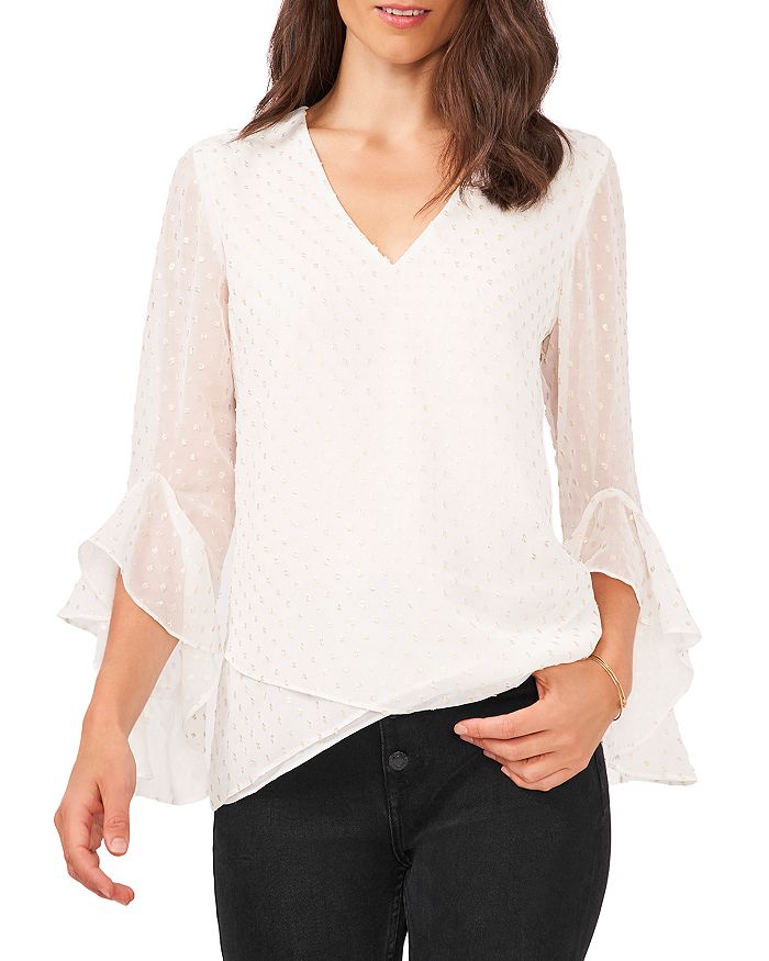 VINCE CAMUTO V Neck Clip Dot Top Bloomingdale's