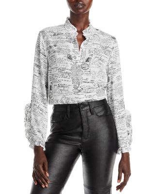 T Tahari - Printed Long Sleeve Ruffle Cuff Blouse