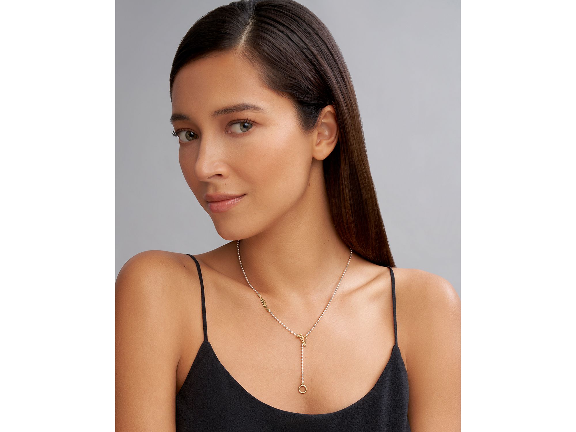 18K Yellow Gold & Sterling Silver Signature Caviar Toggle Necklace, 18" — Image 6