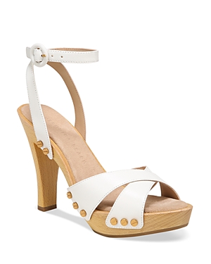 Veronica Beard Lamont Leather Crisscross Clog Sandals In White/tan