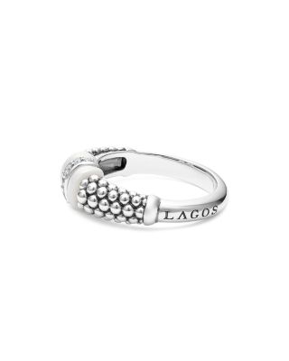 Ceramic & Sterling Silver White Caviar Diamond Stacking Ring