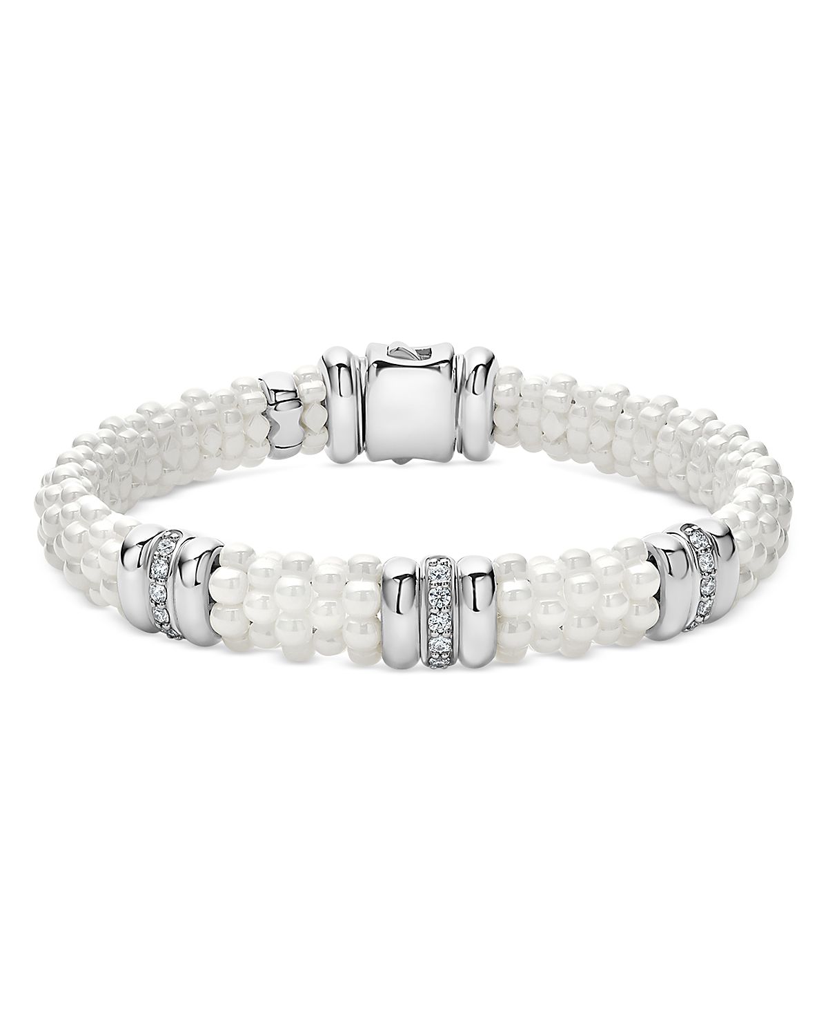 Lagos Sterling Silver White Caviar Ceramic & Diamond Beaded Bracelet