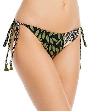 Johanna Ortiz Greenery Toile Azabache Side-tie Bikini Bottoms In Black/greenery
