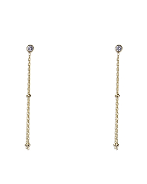 Cubic Zirconia Bezel Beaded Chain Linear Drop Earrings in 18K Gold Plated Sterling Silver