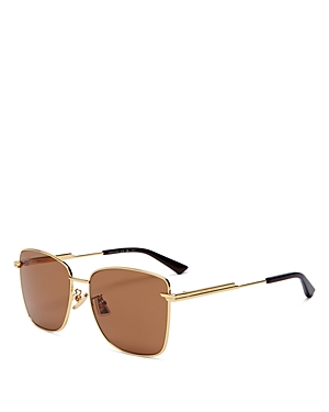 Shop Bottega Veneta Square Sunglasses, 57mm In Gold/brown Solid