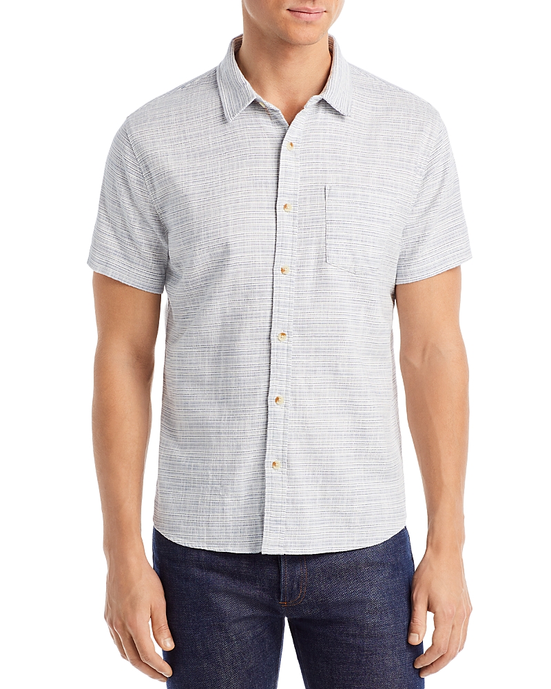 Marine Layer Stripe Short Sleeve Selvage Button-up Shirt In Blue