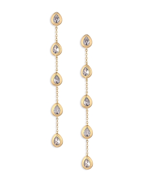 Ettika Single File Crystal Cubic Zirconia Teardrop Linear Drop Earrings in 18K Gold Plated