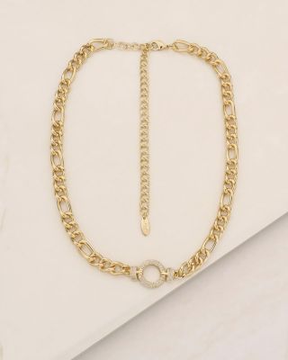 Eternity Crystal Circle Pavé Ring Collar Necklace in 18K Gold Plated, 15.5"-20.5" 