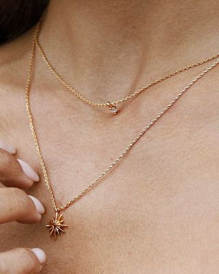 Cubic Zirconia & Starburst Layered Pendant Necklace in 18K Gold Plated, 15"-17"