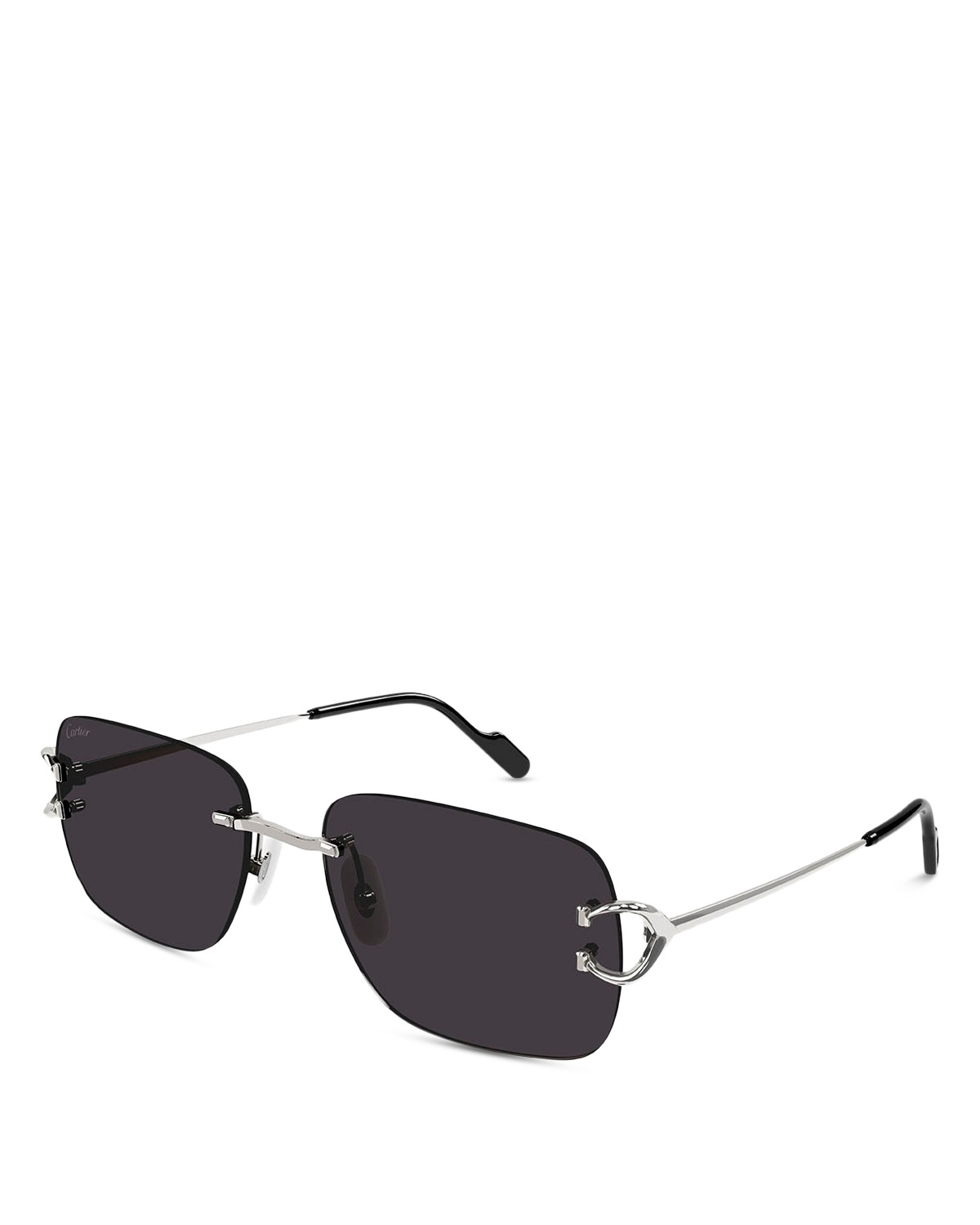 Cartier Signature C Rectangular Sunglasses, 59mm in Silver/Black Solid