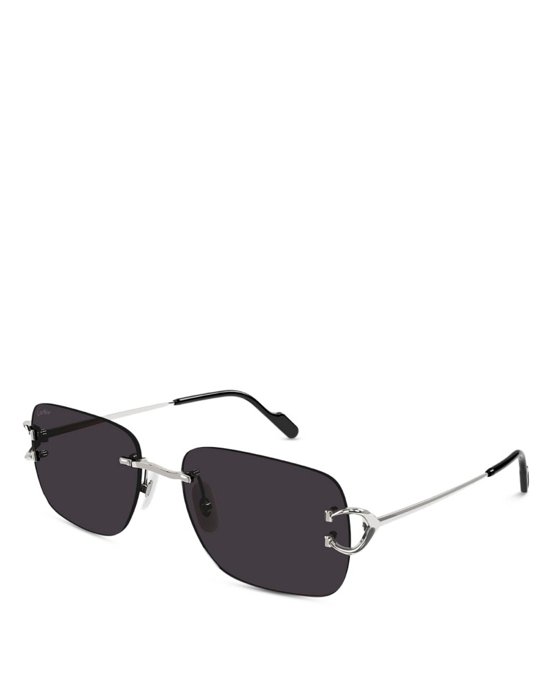 Cartier Signature C Rectangular Sunglasses, 59mm in Silver/Black Solid
