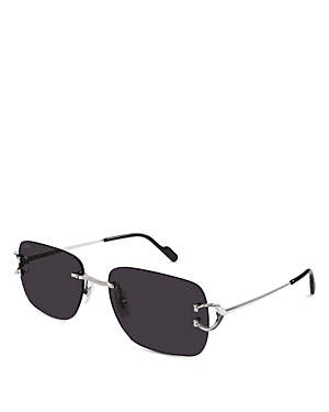 Cartier Signature C Rectangular Sunglasses, 59mm In Silver/black Solid