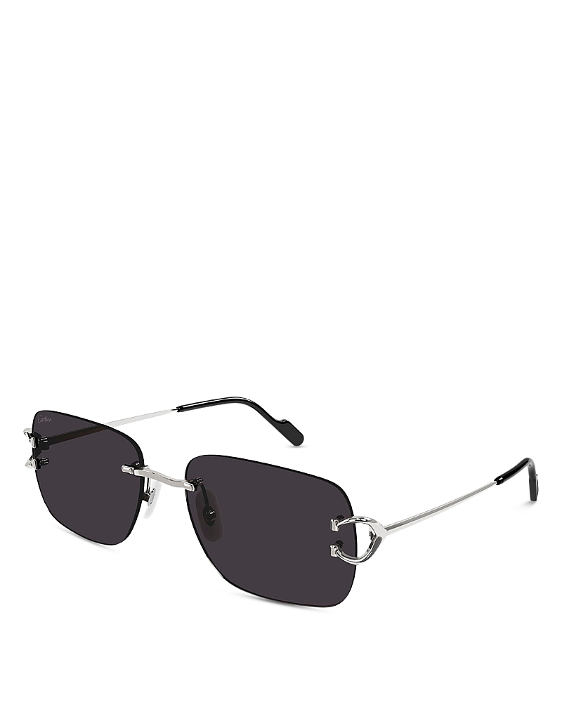 Cartier Rectangle Frame Sunglasses In Silver/black Solid