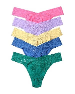 Hanky Panky Assorted 5-pack Lace Original Rise Thongs In Sizzle Pink
