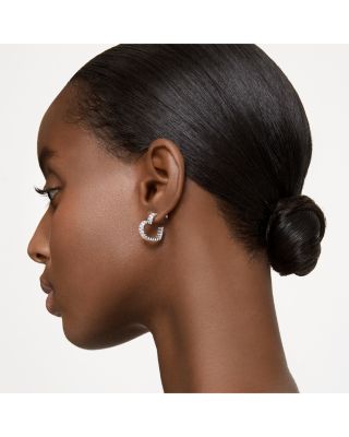 Matrix Baguette Crystal Small Heart Hoop Earrings in Rhodium Plated 