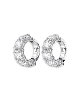 Matrix Square Crystal Clip On Hoop Earrings in Rhodium Plated
