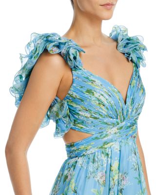 Women's Ruffle Tiered Floral Cut-Out Chiffon Gown