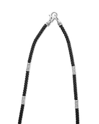 Black Caviar Silver Station Ceramic Beaded Necklace, 16"