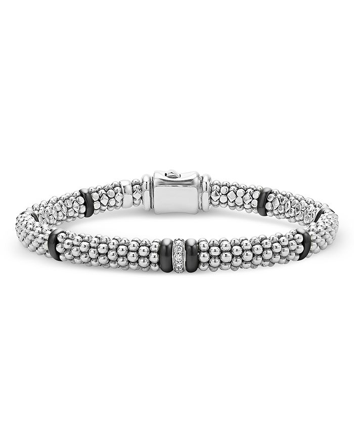 LAGOS - Single Station Diamond Black Caviar Bracelet in Sterling Silver
