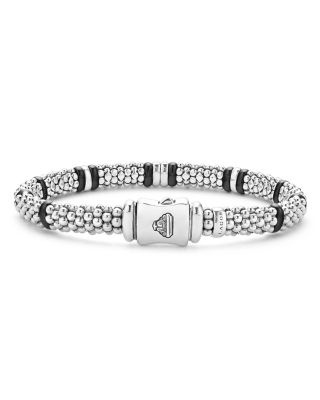 Four Station Diamond Black Caviar Bracelet in Sterling Silver