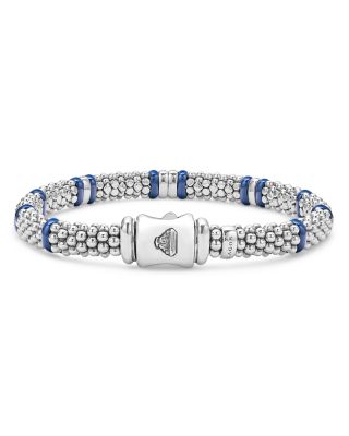 Lagos Four Station Diamond Blue Caviar Bracelet in Sterling Silver