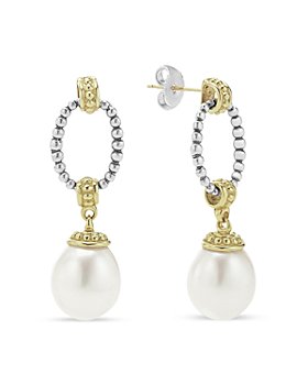 LAGOS - 18k Gold & Sterling Silver Two Tone Cultured Pearl Oval Drop Earrings