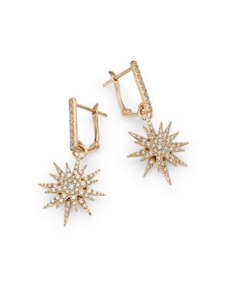 Diamond Starburst Drop Earrings in 14K Yellow Gold, 0.80 tcw 