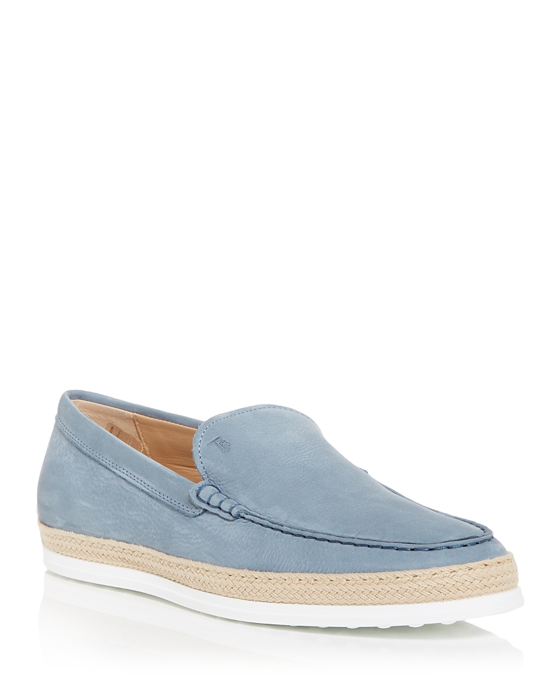Tod's Light Calfskin Loafers With Rubber And Rope Sole In Light Blue